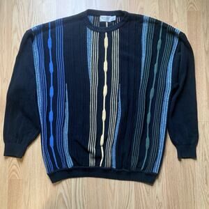 Vtg 90s Coogi Style 3D Knit Sweater Men’s L Black Multicolor Textured St Croix